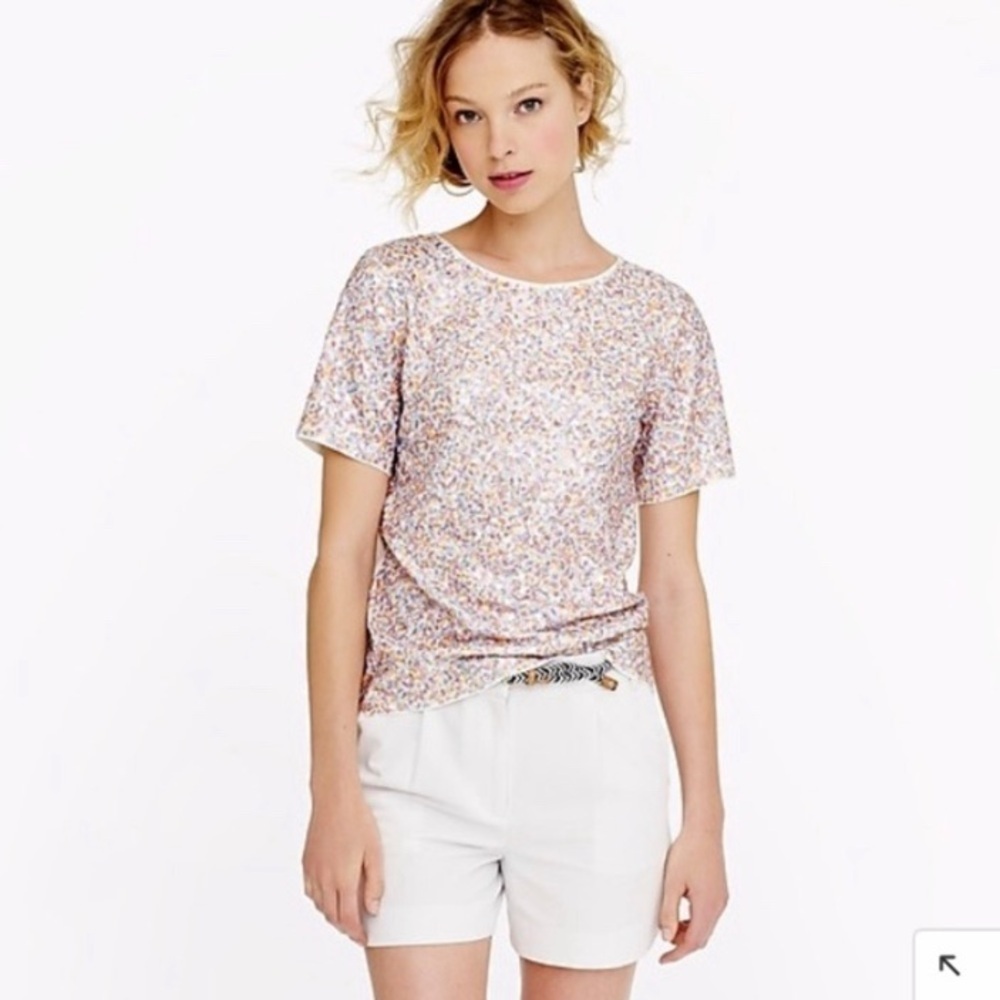 J.Crew Sequin Cream Short Sleeve T- shirt size M